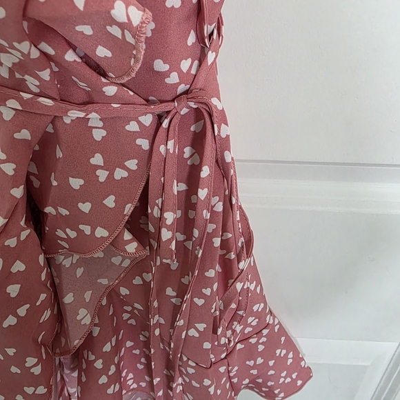 Pink Heart-Print Ruffle Wrap Dress - Picture 5 of 13